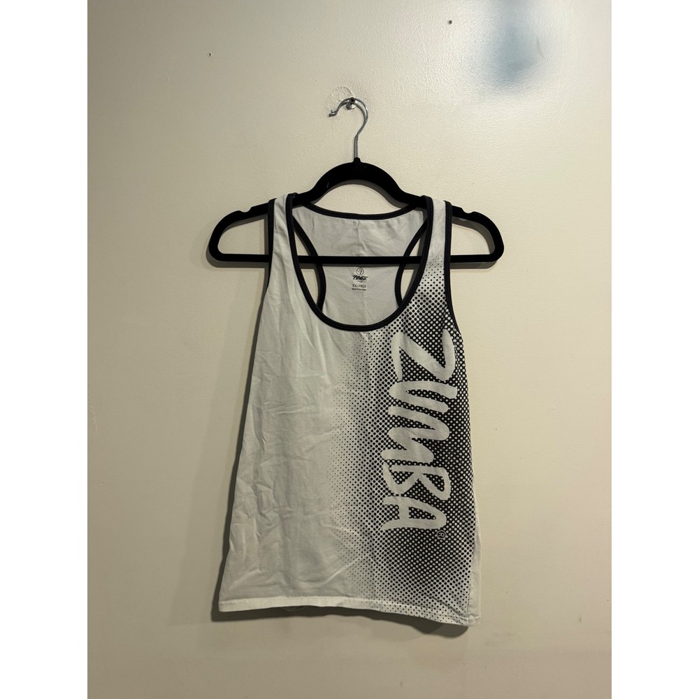 Zumba Wear Womens XXL White Black Halftone Logo Racerback Athletic Tank Top